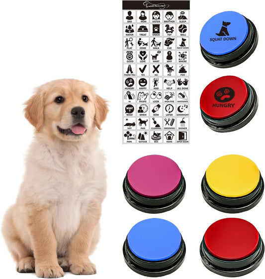 Set med 4 talande hundknappar.